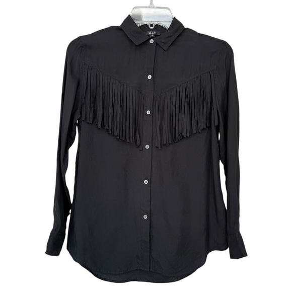 Rails Dallas Fringe Button Down Shirt Size XXS XS Black Western - Picture 3 of 9